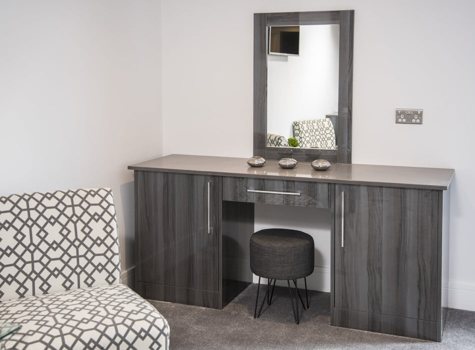 Desk and chair in room