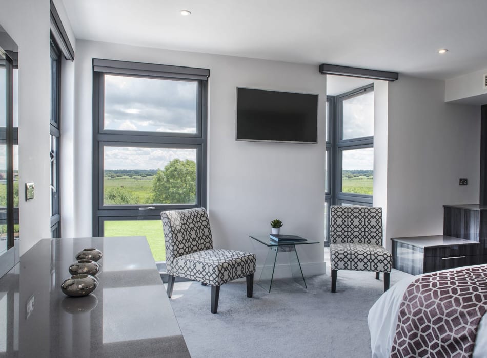 Chairs by windows with view